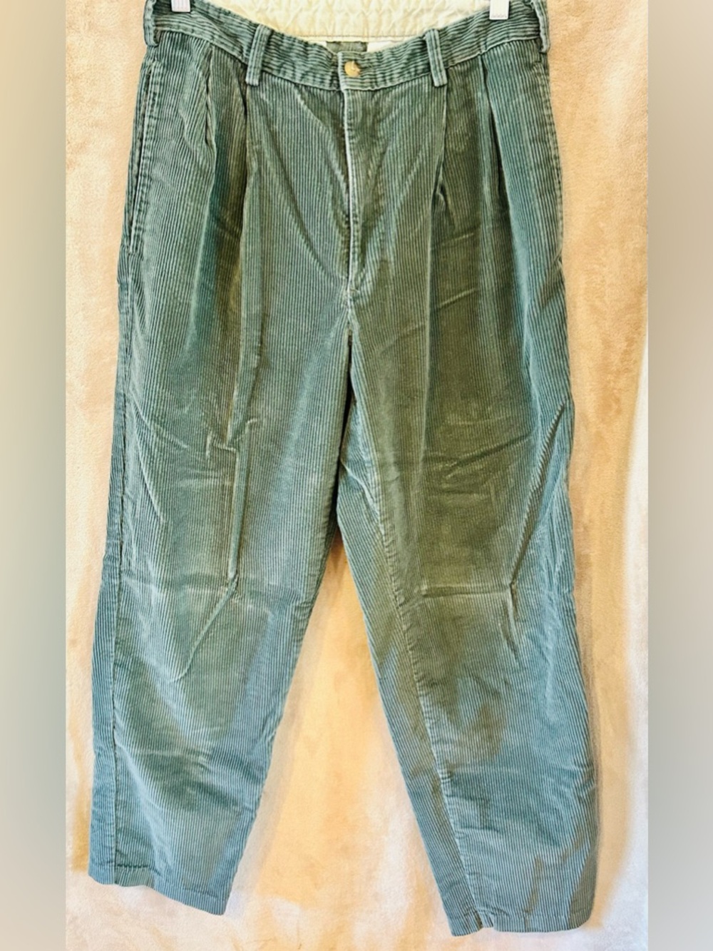 Vintage Geoffrey Beene Green Corduroy Pants Pleated 30x30 Classic Dad Pant